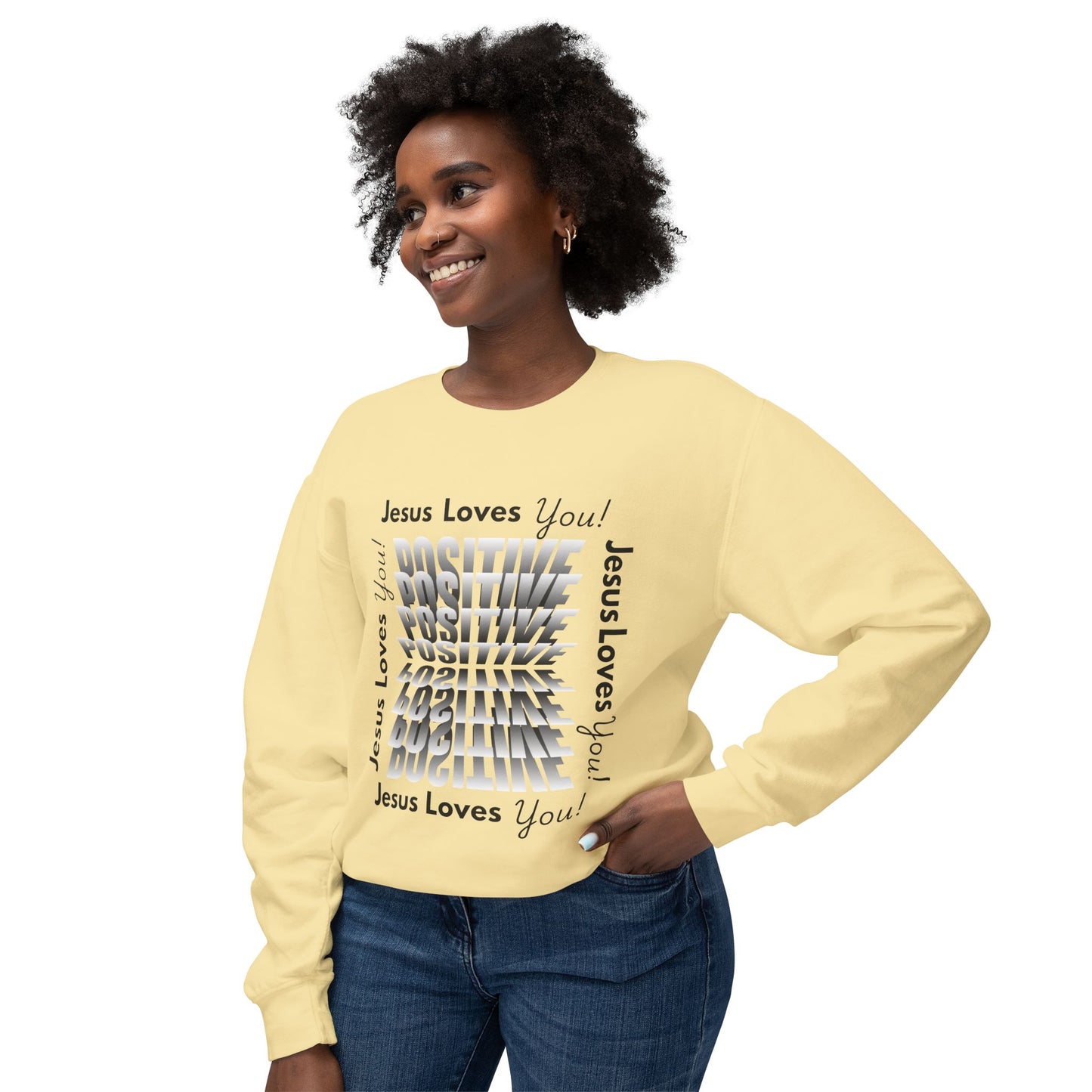 Positive Jesus Loves You Crewneck Sweatshirt - Unisex Lightweight Apparel