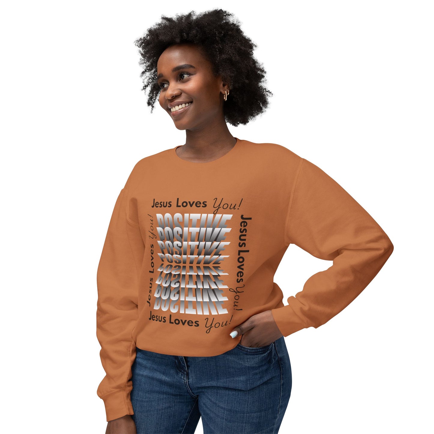 Positive Jesus Loves You Crewneck Sweatshirt - Unisex Lightweight Apparel