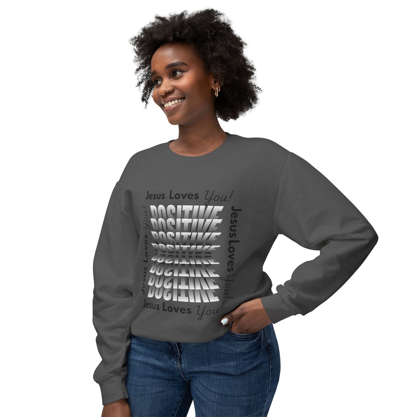 Positive Jesus Loves You Crewneck Sweatshirt - Unisex Lightweight Apparel