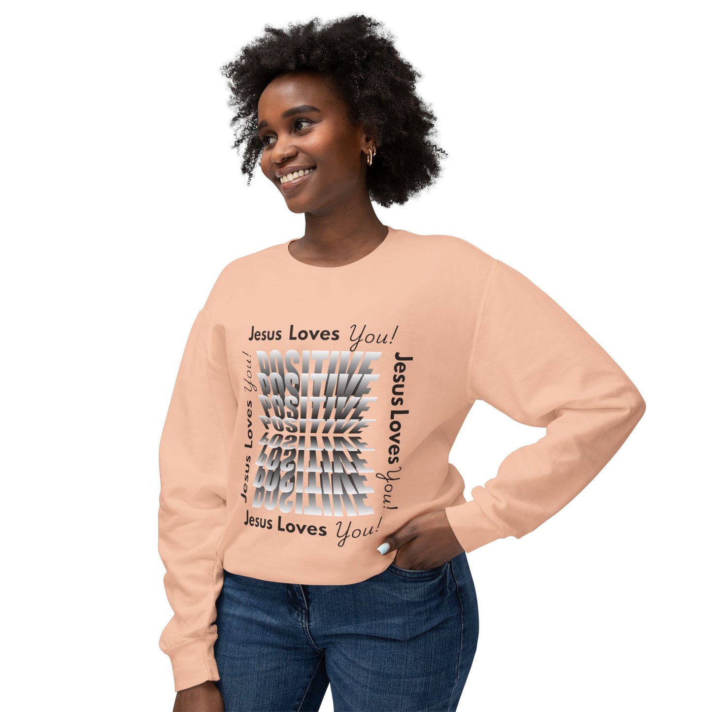 Positive Jesus Loves You Crewneck Sweatshirt - Unisex Lightweight Apparel