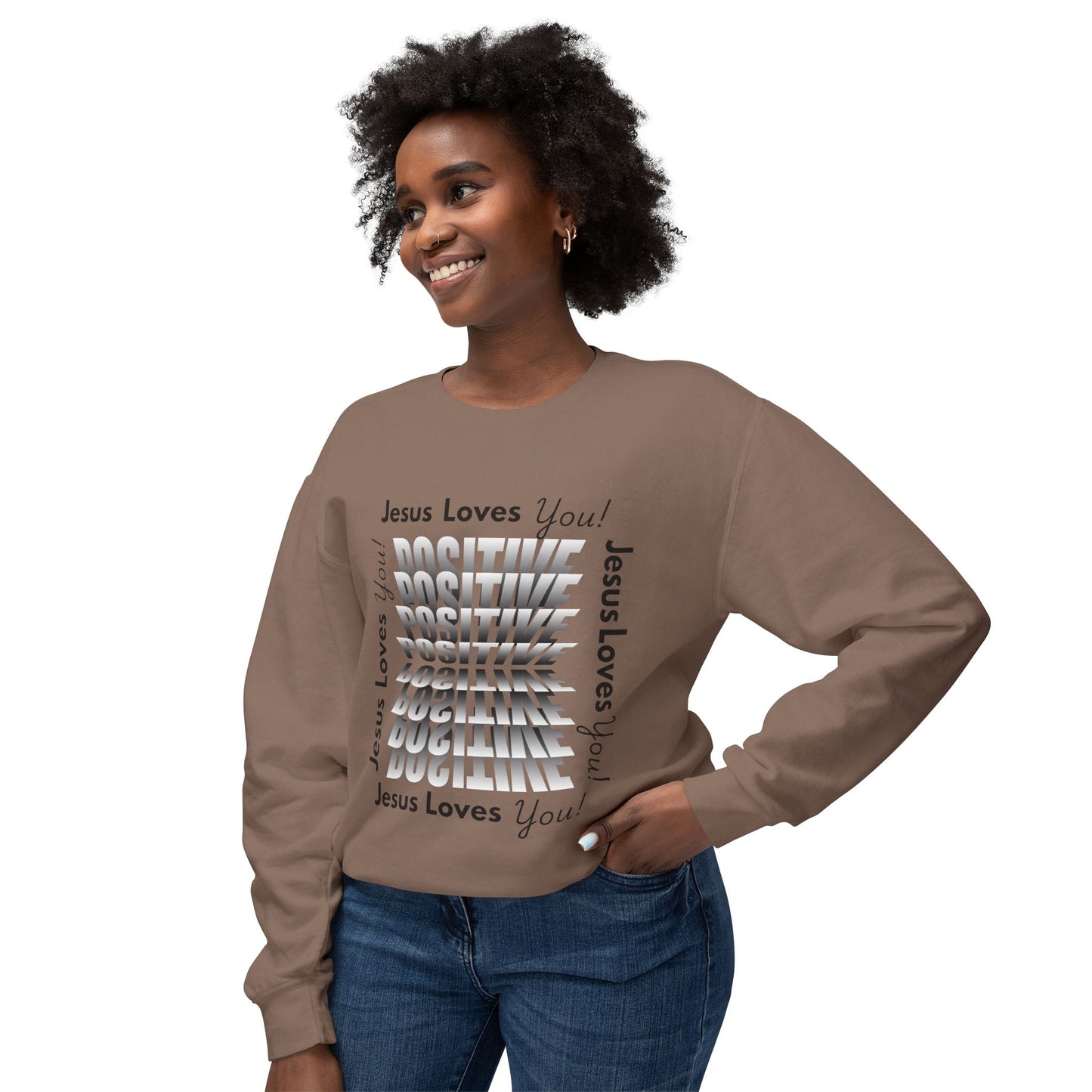 Positive Jesus Loves You Crewneck Sweatshirt - Unisex Lightweight Apparel