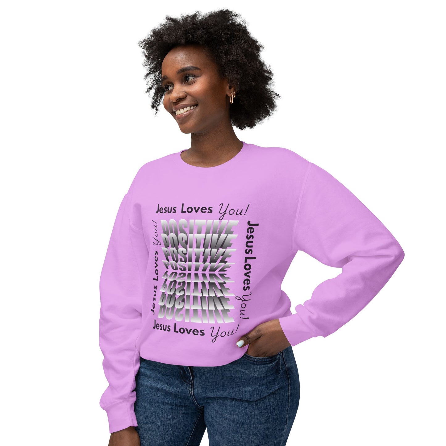 Positive Jesus Loves You Crewneck Sweatshirt - Unisex Lightweight Apparel