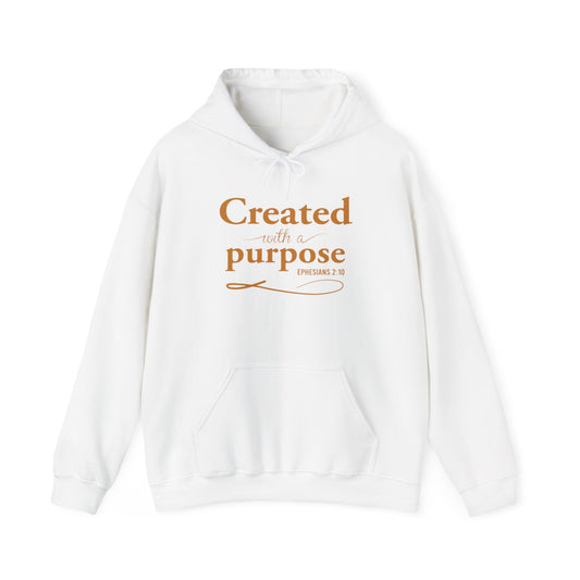 Created with A Purpose Hoodie — Inspirational Christian Scripture Sweatshirt (Ephesians 2:10)