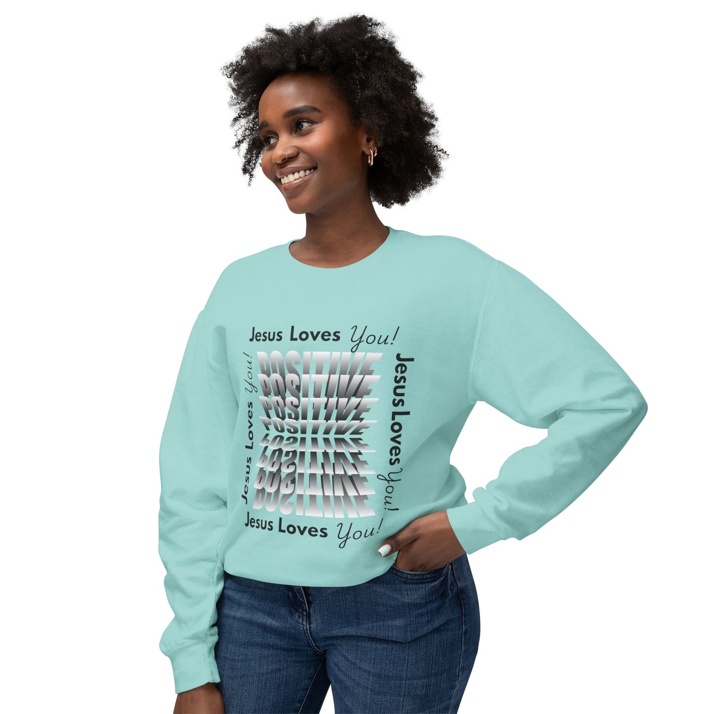 Positive Jesus Loves You Crewneck Sweatshirt - Unisex Lightweight Apparel