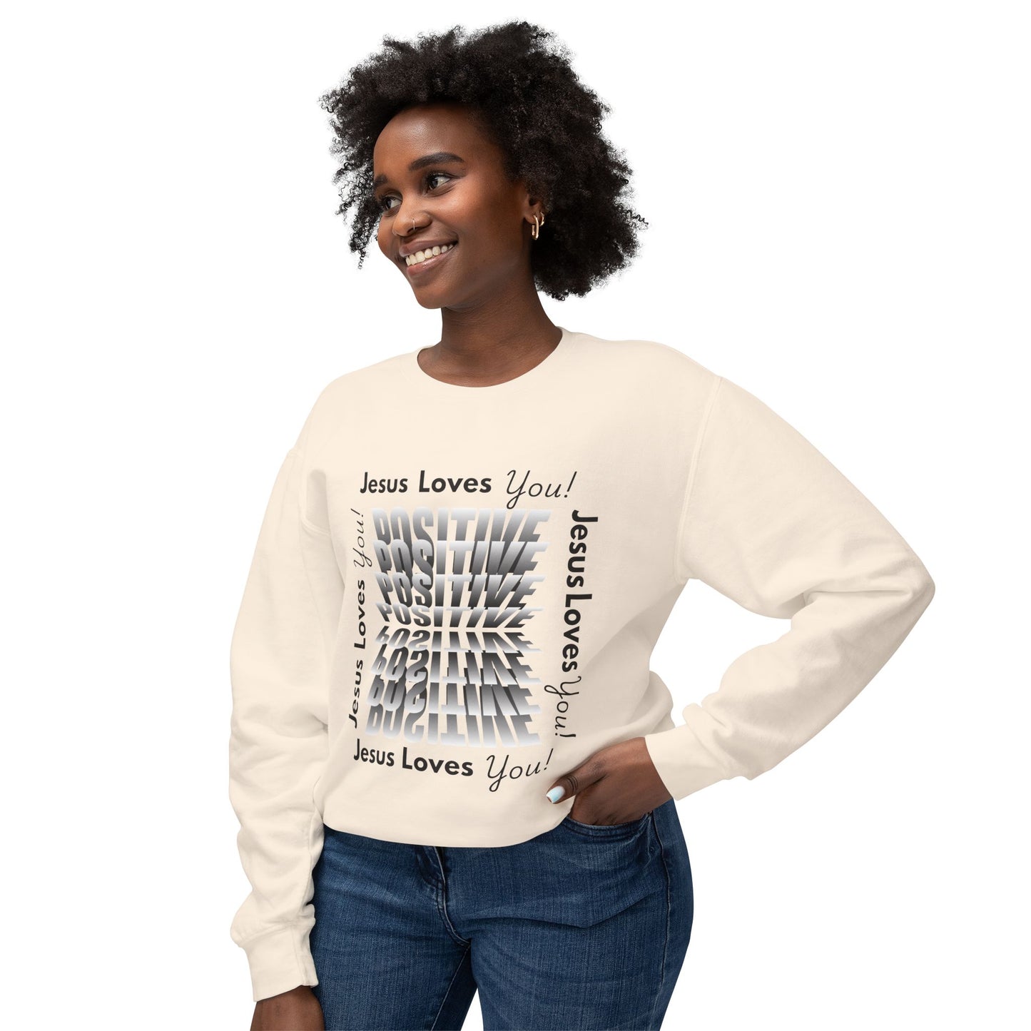 Positive Jesus Loves You Crewneck Sweatshirt - Unisex Lightweight Apparel