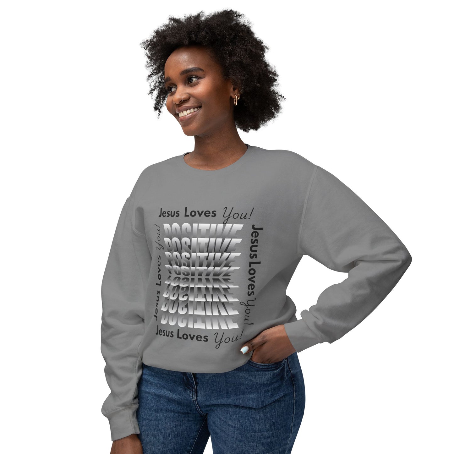 Positive Jesus Loves You Crewneck Sweatshirt - Unisex Lightweight Apparel