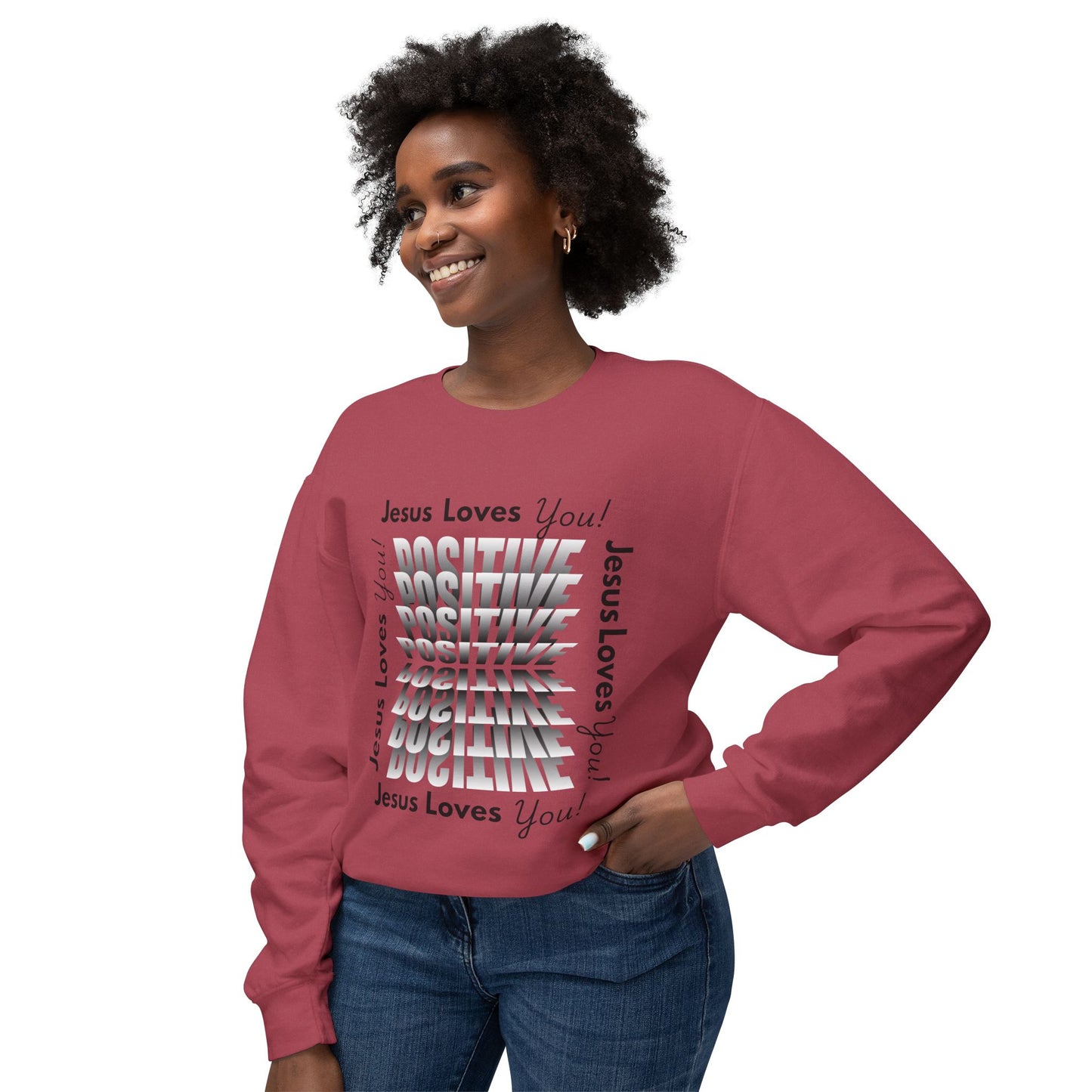 Positive Jesus Loves You Crewneck Sweatshirt - Unisex Lightweight Apparel