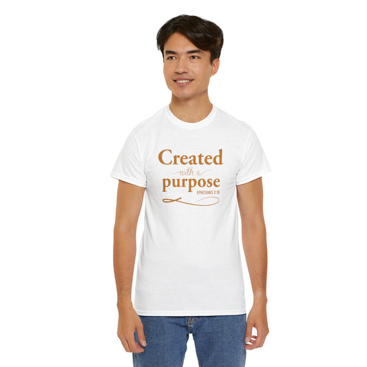 Created With A Purpose Unisex Heavy Cotton Tee, Comfortable Cotton Tee, Casual Inspirational Shirt, Gift for Faith-Based Events, Everyday Wear