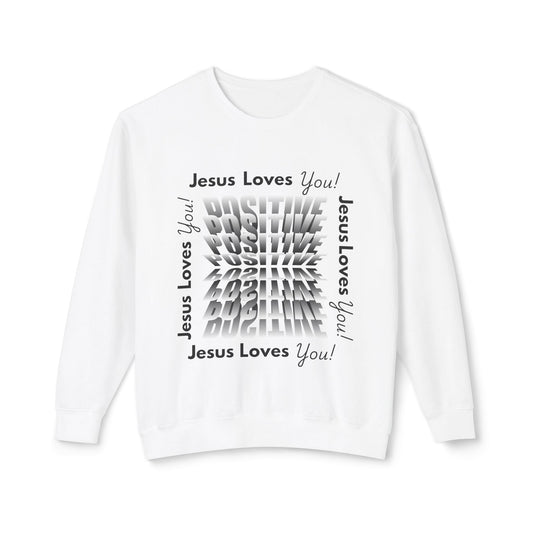 Positive Jesus Loves You Crewneck Sweatshirt - Unisex Lightweight Apparel