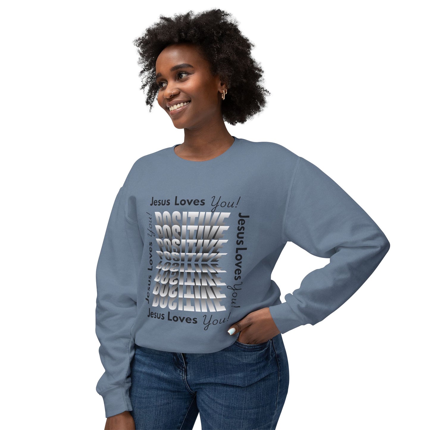 Positive Jesus Loves You Crewneck Sweatshirt - Unisex Lightweight Apparel