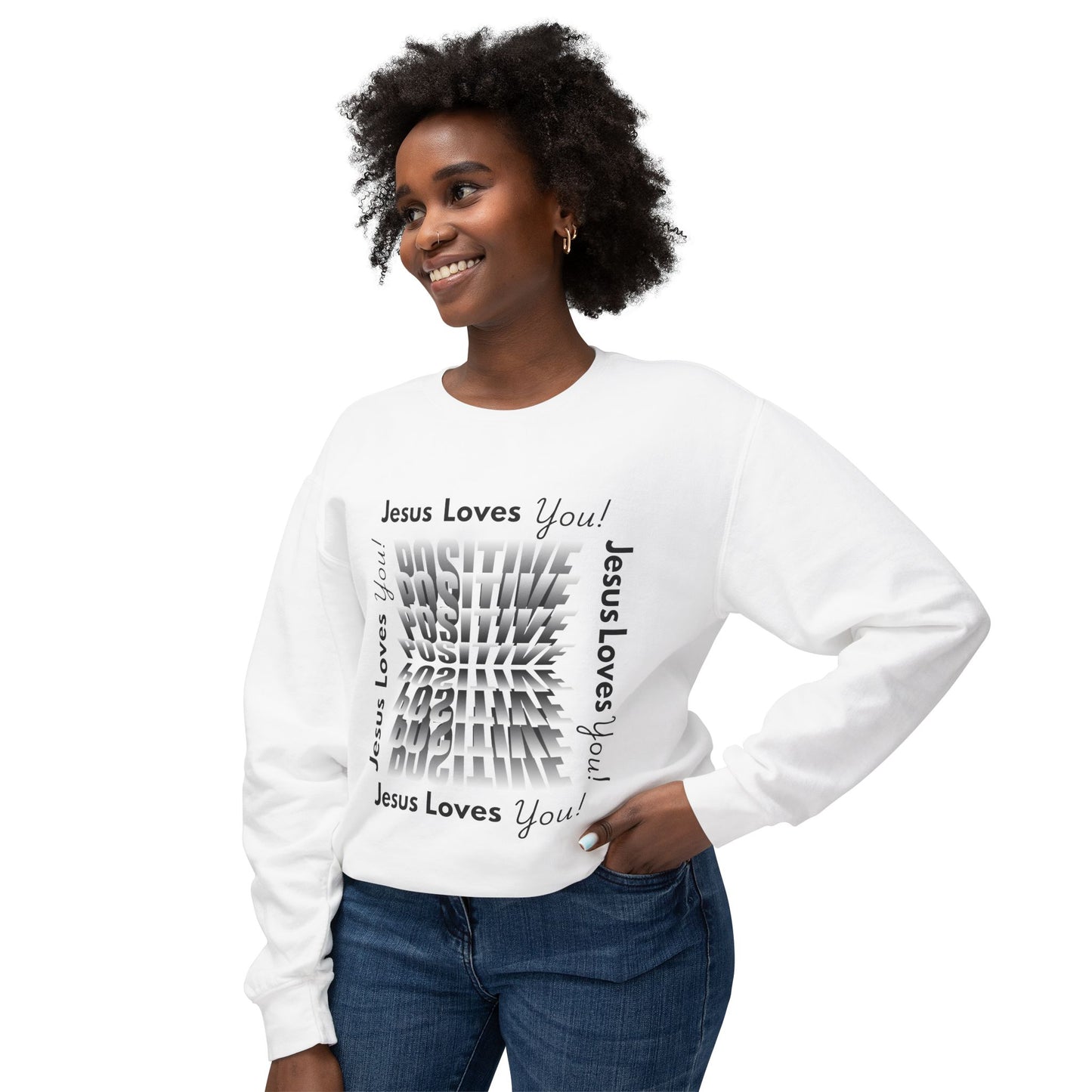 Positive Jesus Loves You Crewneck Sweatshirt - Unisex Lightweight Apparel